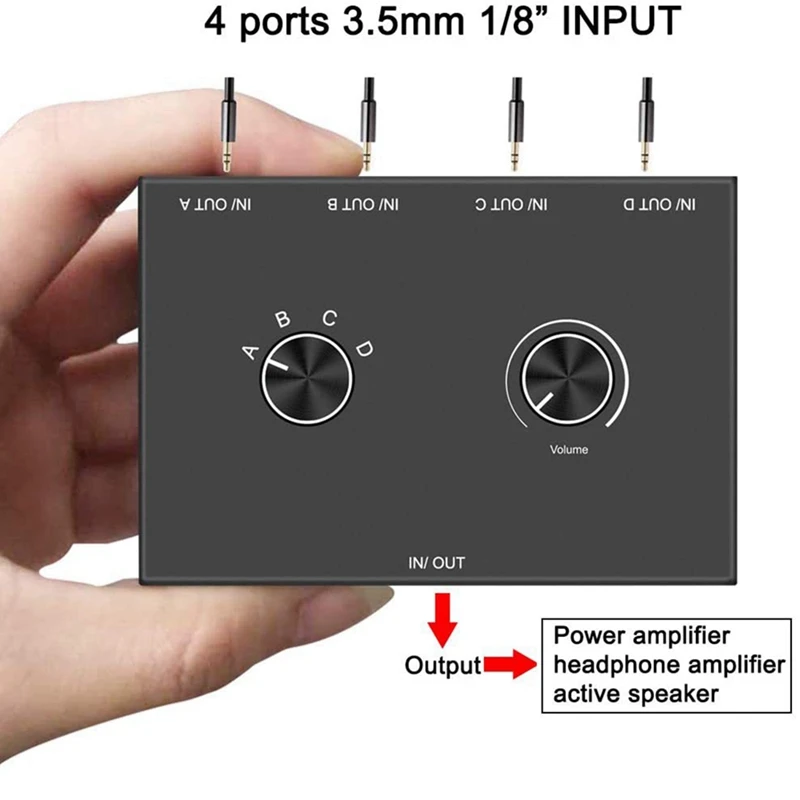 4 Way 3.5Mm Jack Audio Switcher Stereo Bi-Directional Audio Switch Splitter Box 4 In 1 Out Headphone Amplifier