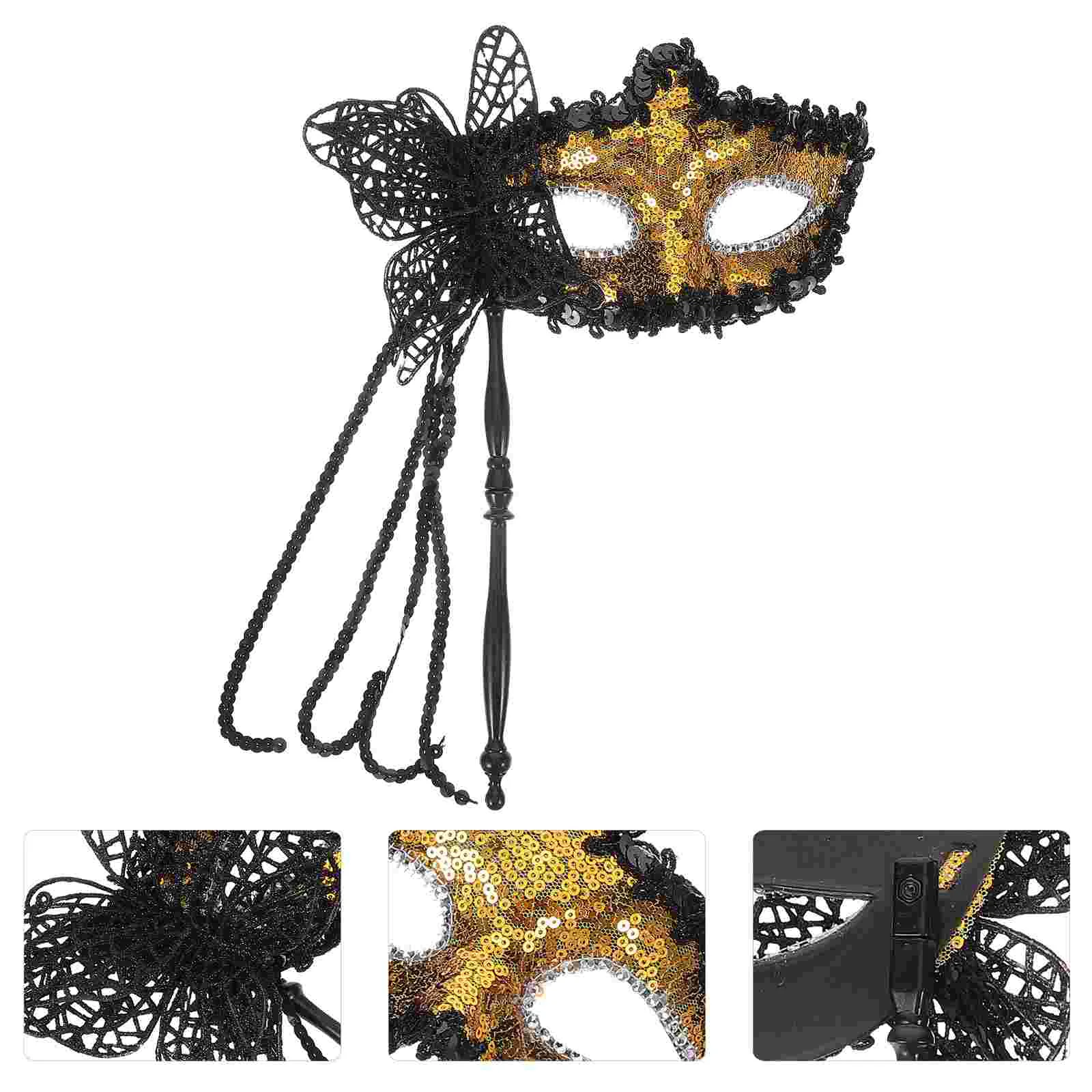 

Face Mask Hand Facial Masks For Masquerade Party Women Stick Silk Cloth Adults Miss Skull