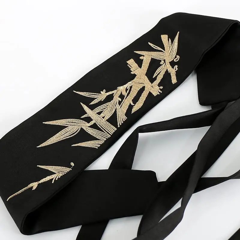 Chinese Style Golden Bamboo Embroidery Waist Belt Women Lace Up Cincher For Hanfu Dresses Improved Oriental Versatile Waistband