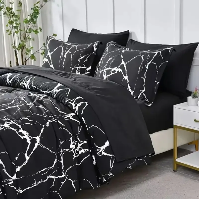 

JiaoJiao JianYing Queen Size 3-Piece Bedding Set - Black White Marble Pattern Duvet Cover Set for Modern Bedroom Decor