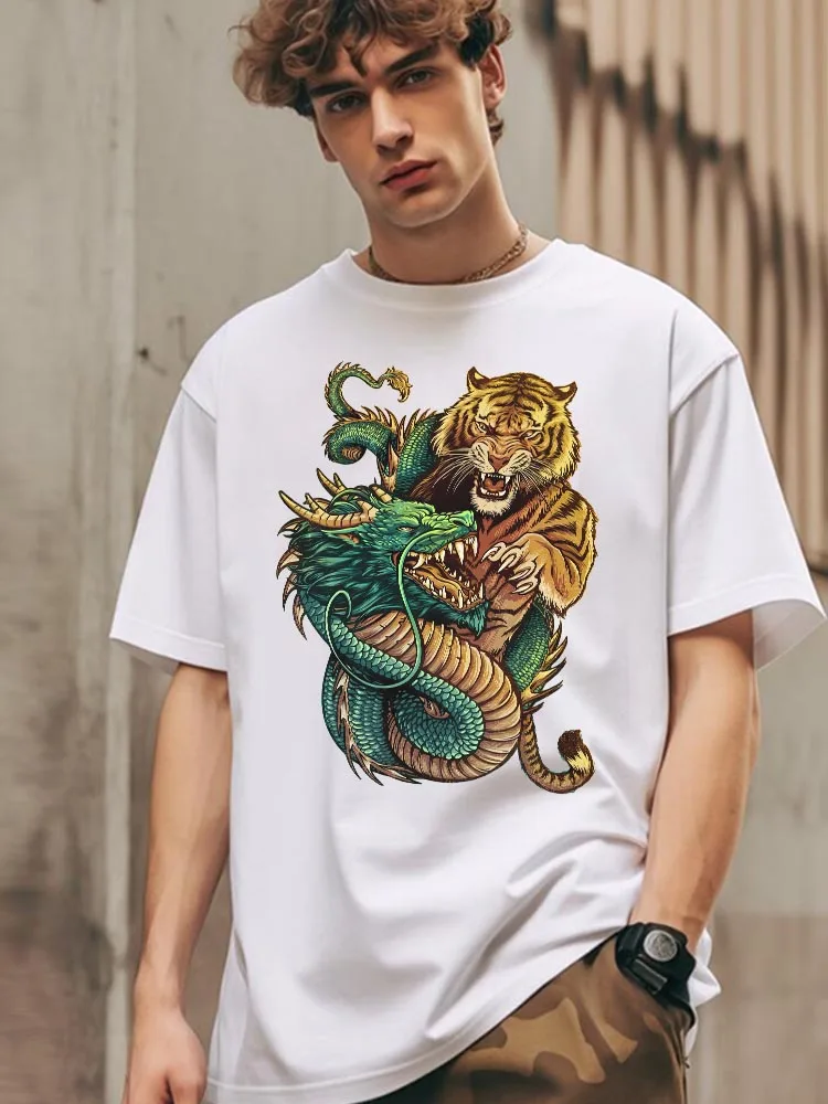Cool Design Patches Heat Transfers For Clothes Dragon Tiger Fight Iron on Transfers on Clothing Washable DTF Vinyl Stickers DIY