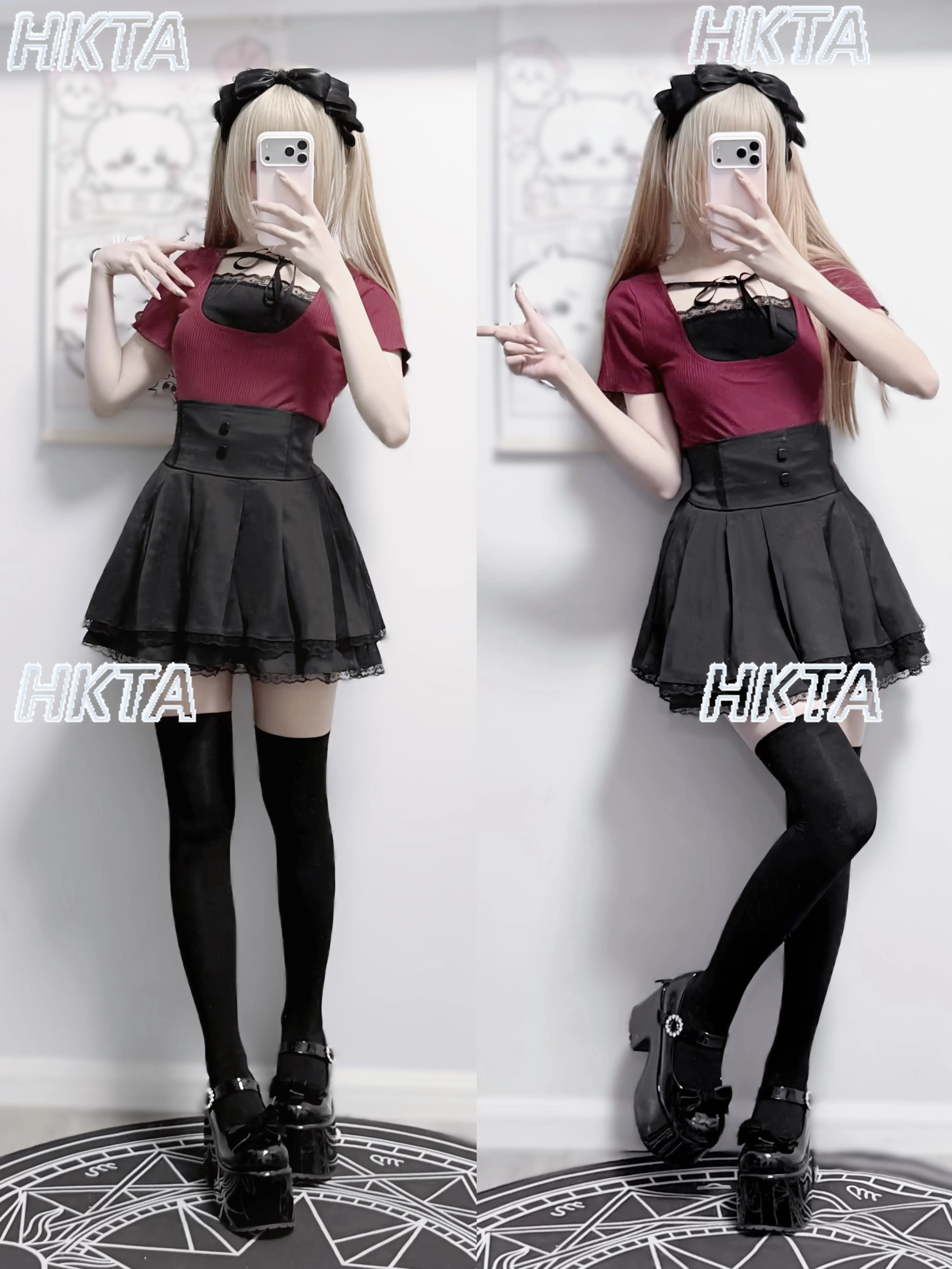 Original Japanese Knitted Shirt Top Summer New High Waist Slim Black Skirt Set College Fashion Lolita Skirt Tshirt 2-piece Set