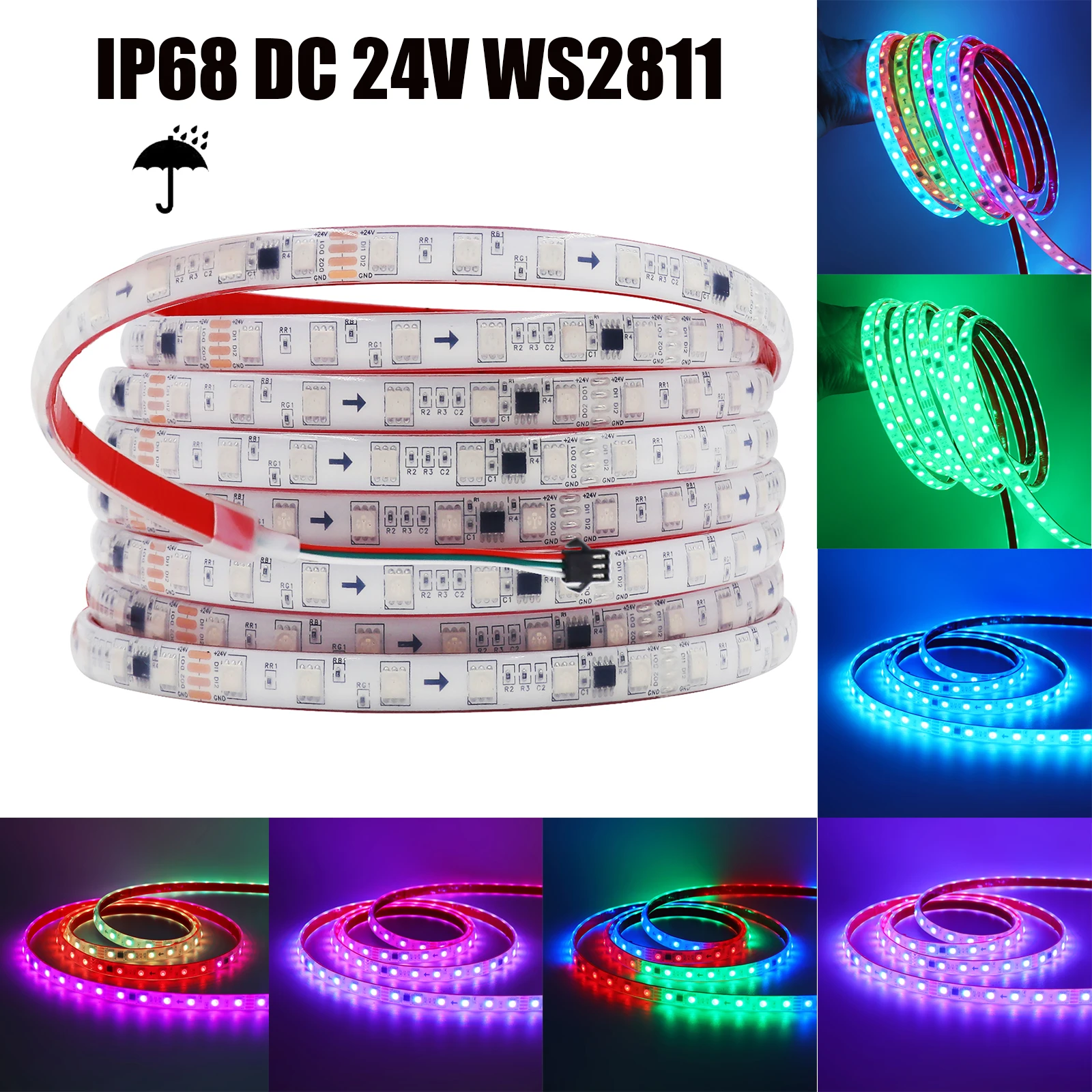 24V Dream Color WS2811 Taśma LED IP68 Wodoodporna podświetlenie telewizora Samoprzylepna 5050 60 pikseli RGB IC Elastyczna wstążka 1M 5M 10M