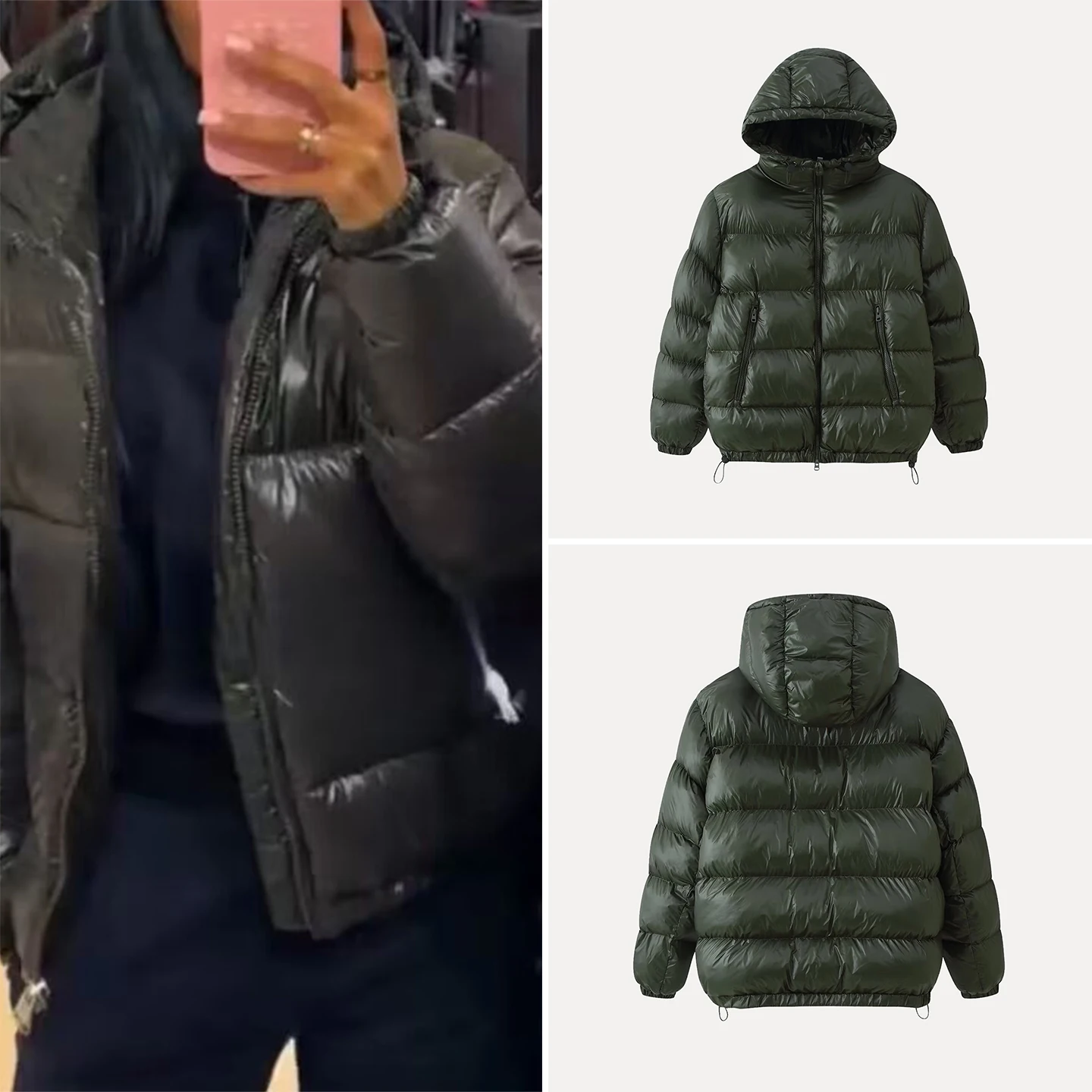 

ort Puffer Jaet Women's Sle Bread ket Zipper Hooded Coat Winter 2025 New Arrival Ladies Stand Fit Long Sve