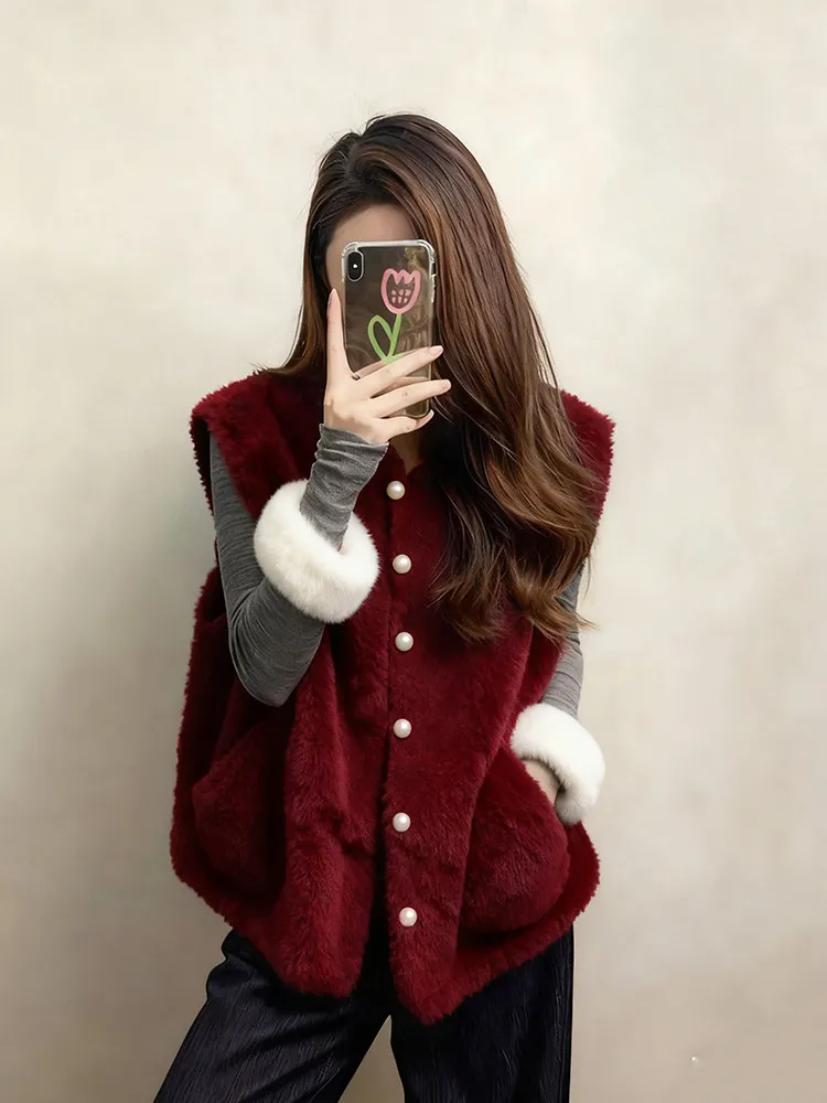 

Модный женский шерстяной жилет из овечьего меха на пуговицах, теплая осенне-зимняя верхняя одежда, жилет с наплечниками CLMG-AS3975-YQ