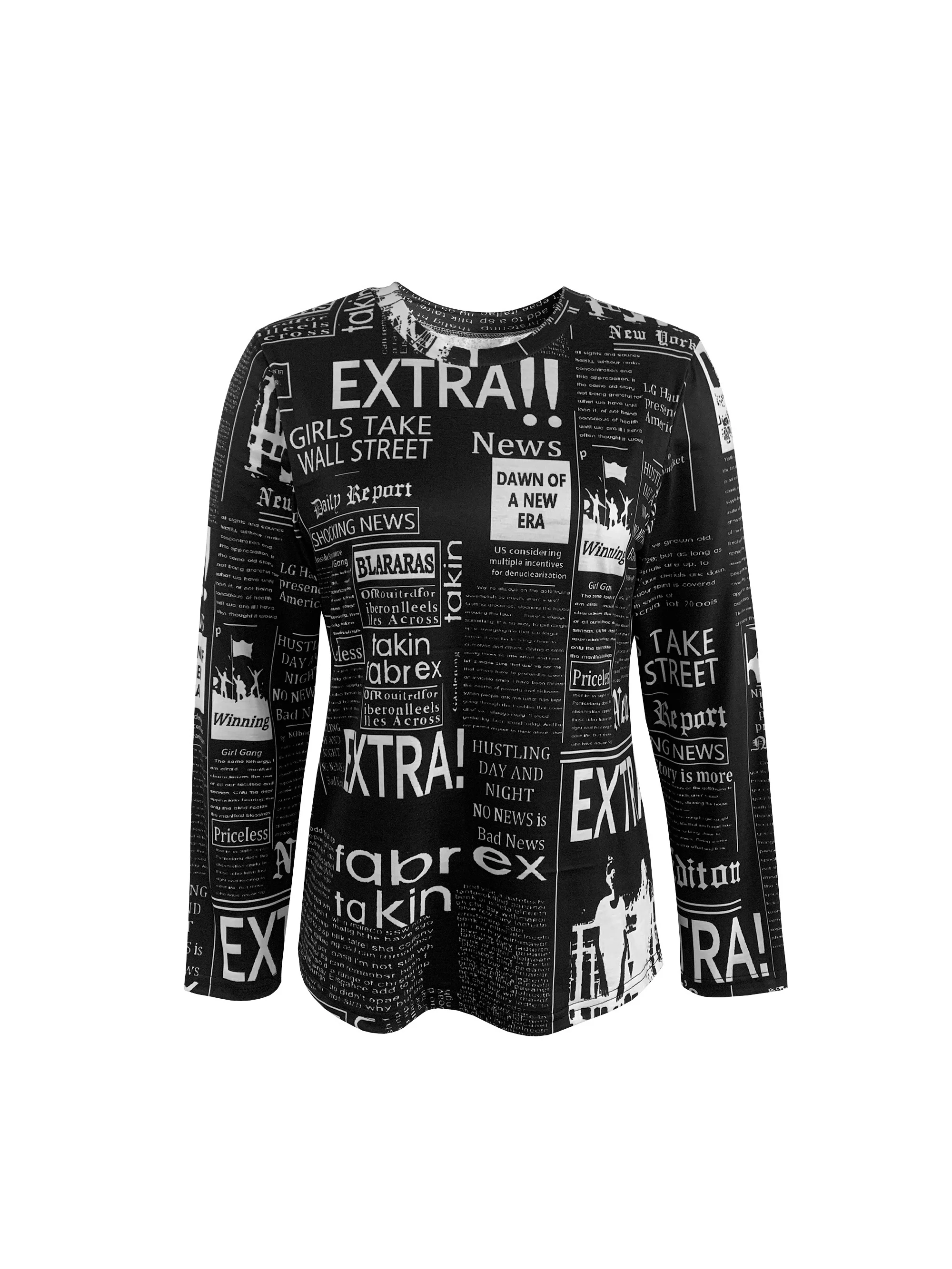 T-Shirt mit Buchstabendruck, Rundhalsausschnitt, lässiges Langarm-Oberteil für den Herbst, Basic-T-Shirt im koreanischen Stil, locker sitzendes Alltagsshirt für den Frühling