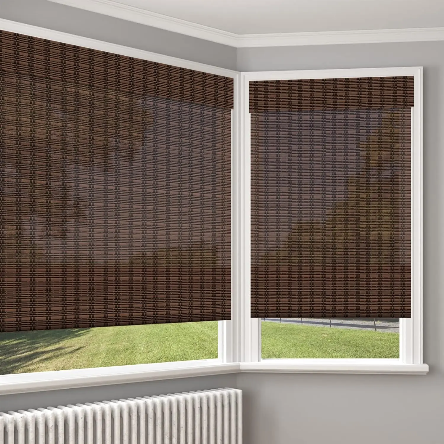 Wood Window Roman Shades Lined Blackout Bamboo Roman Shades Blinds Easy Installation for Home and Garden Light Brown