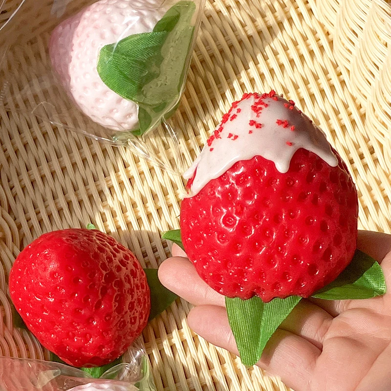 1Pc Fascinating Strawberry-Themed Squeeze Toy, Silicone TPR Fidget Sensory Game, Vent Stress Relief Comedy Toy