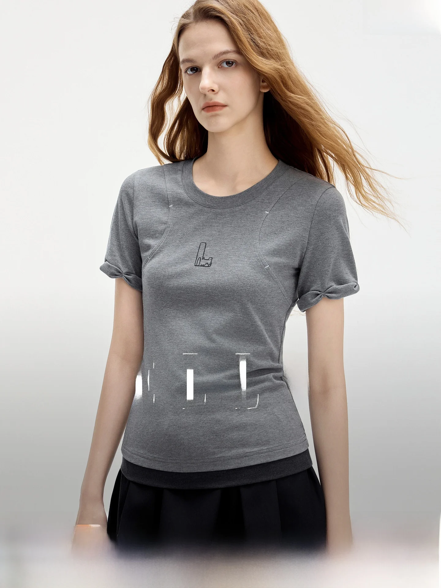Elle Vintage Color Block Short Sleeve Women's T-Shirt Spring Summer New Design Virginia Bloom Fake Two-Piece U-Neckline High ...