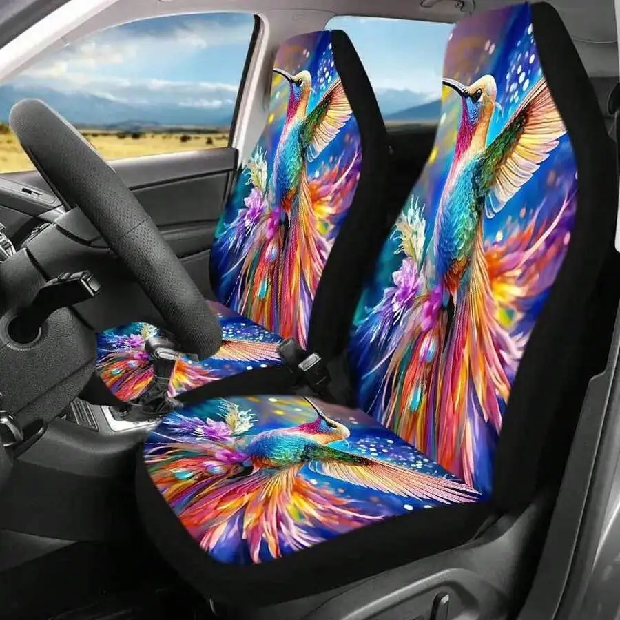 

Luxury Car Seat Covers Set With Vibrant Hummingbird Design - Front Seat Protectors For Sedans SUVs