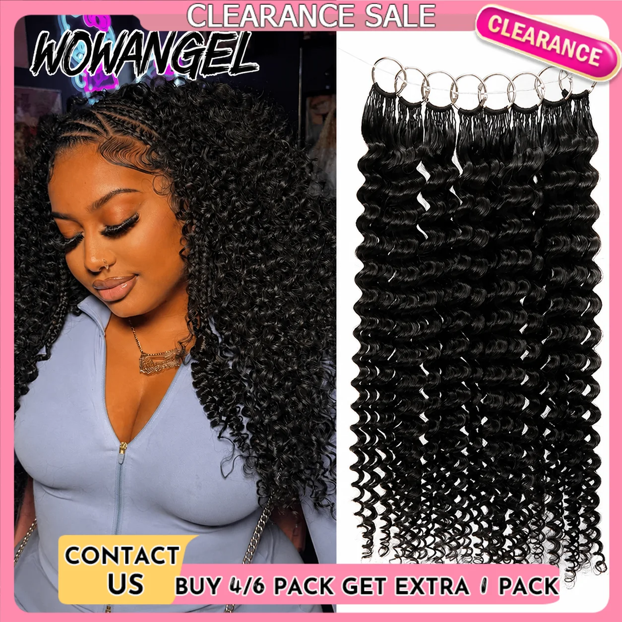 Deep Wave Crochet Human Hair For Braiding Curly Invisible Knot Pre Separated Knotless Crochet Human Hair Extensions With String