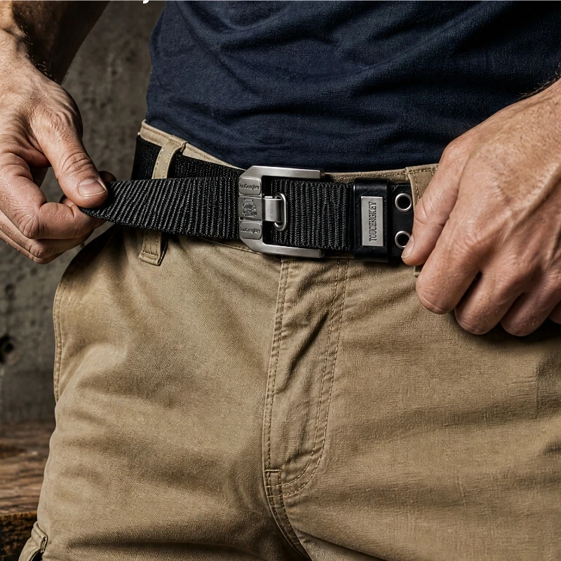 1Pc New Men Pin Buckle Belt Canvas Belt Men'Fashion Nylon Belt, Jeans Belt, Military Training Thickened Denim BeltTrend
