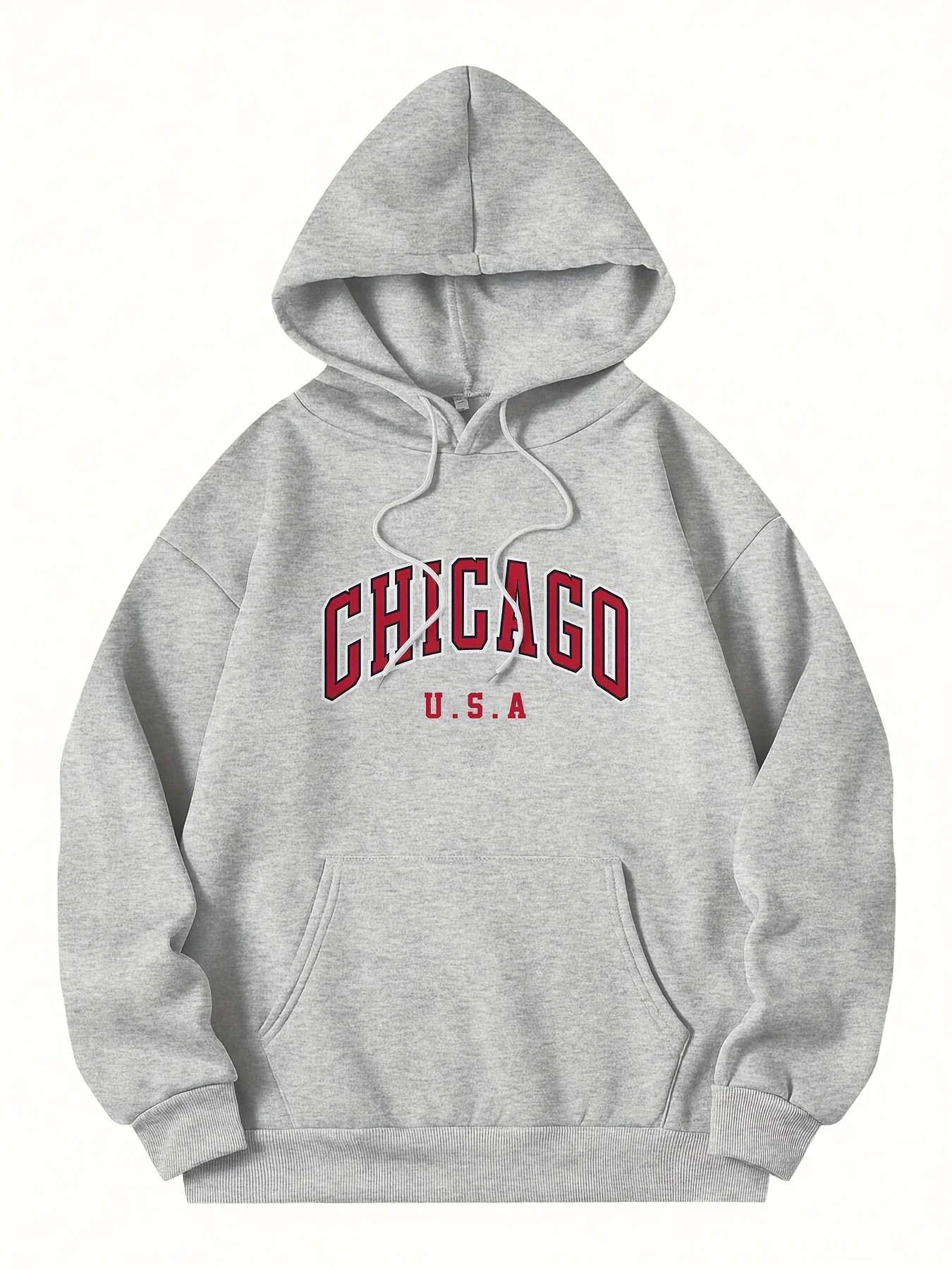 Men\'s autumn and winter casual fashion Chicago USA printed loose oversized sports comfortable fleece warm hooded sweatshirt
