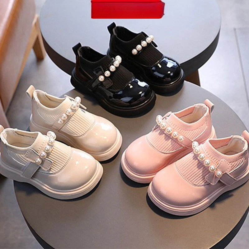 Spring Autumn Children Beaded Princess Shoes Kids Soft Sole Breathable Flats Girls Mary Jane Strap Shoes Everyday Casual Shoes