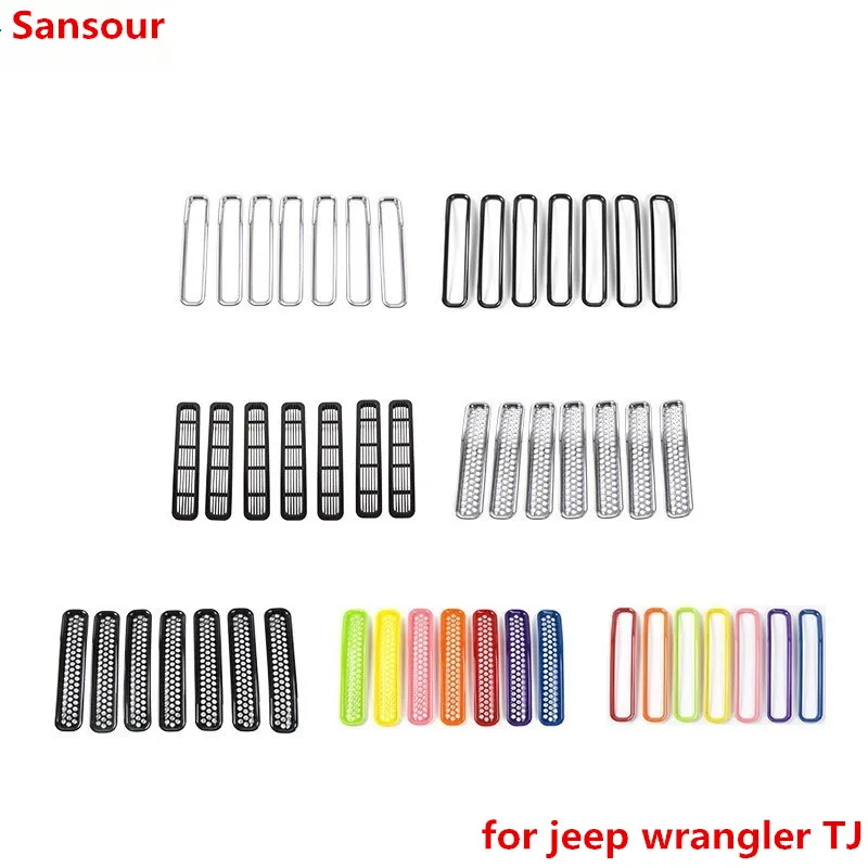 

Решетчатая решетка радиатора автомобиля Sansour для Jeep Wrangler 1997-2006, украшение для Jeep Wrangler TJ, автомобильные аксессуары