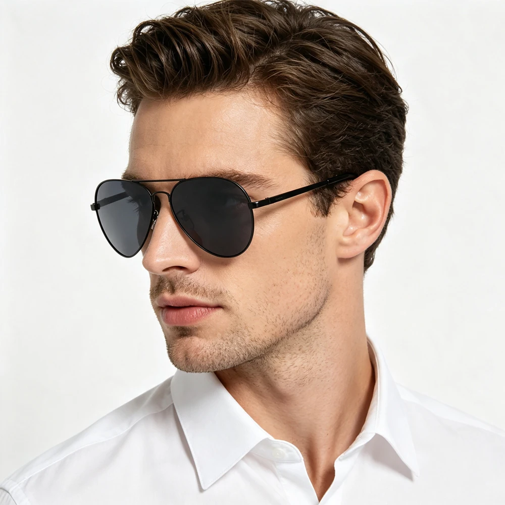 Classique grand pilote lunettes de soleil polarisées hommes de luxe en métal noir Aviation lunettes de soleil mâle mode conduite vacances nuances UV400