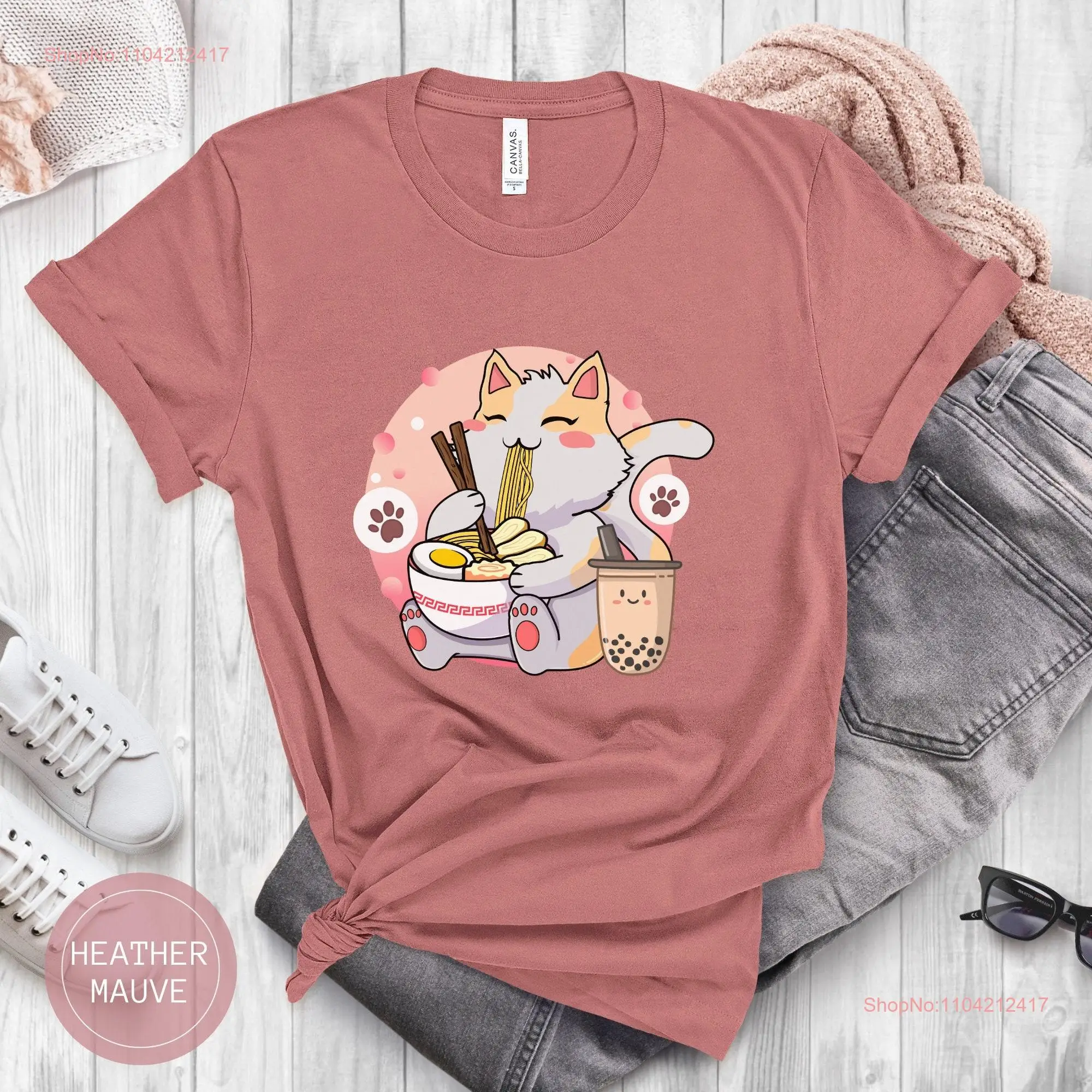 Cat Ramen T Shirt Cute Japanese Bowl Slurping Asian Bowls Kawaii Boba Lover Noodles long or short sleeves