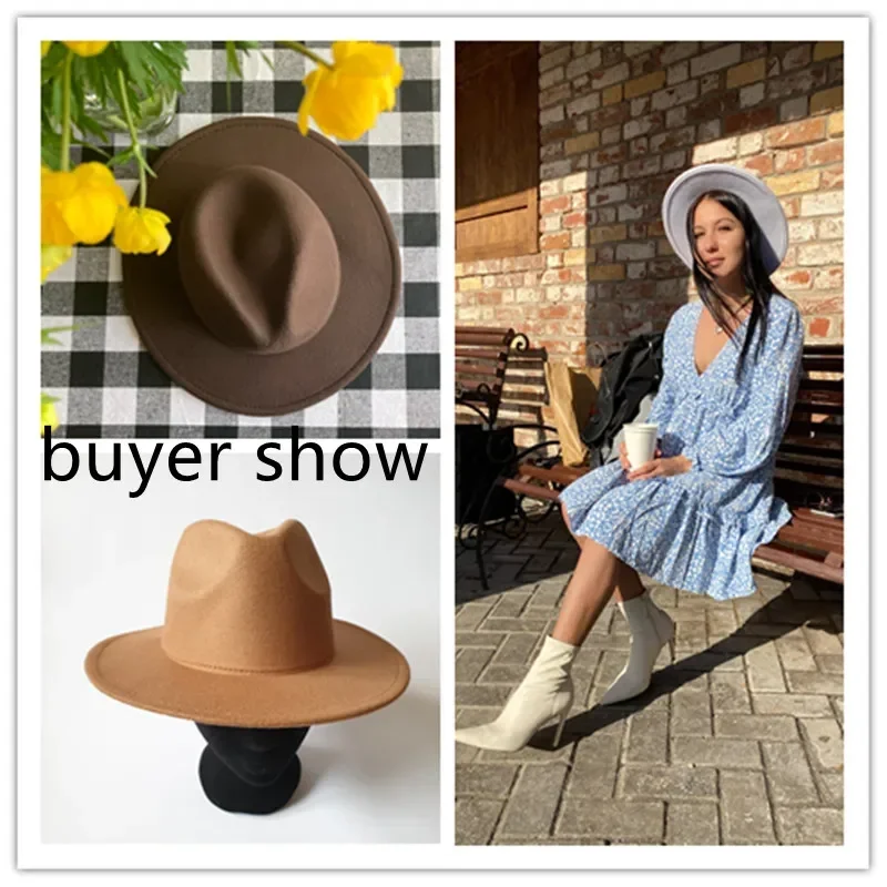 Hats for Women Luxury Fedora Hat Women Panama Solid Wide Brim Winter Men Hat Vintage Black White Formal Wedding Sombrero Hombre