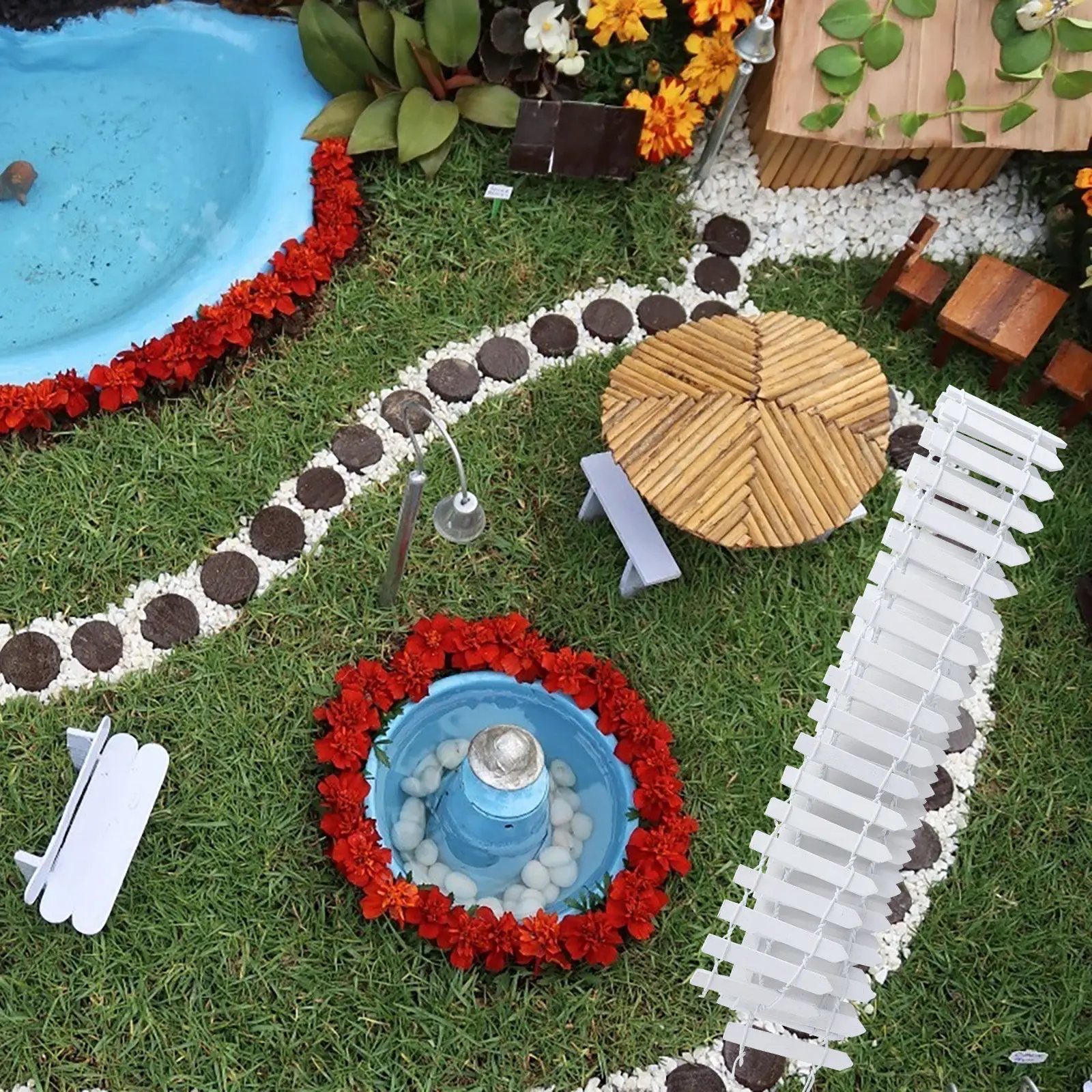 

Mini Wood Fence 100Cm X 5Cm Mini Picket Fence Simple Elegant Garden Courtyard Christmas Tree Fairy House Ornament