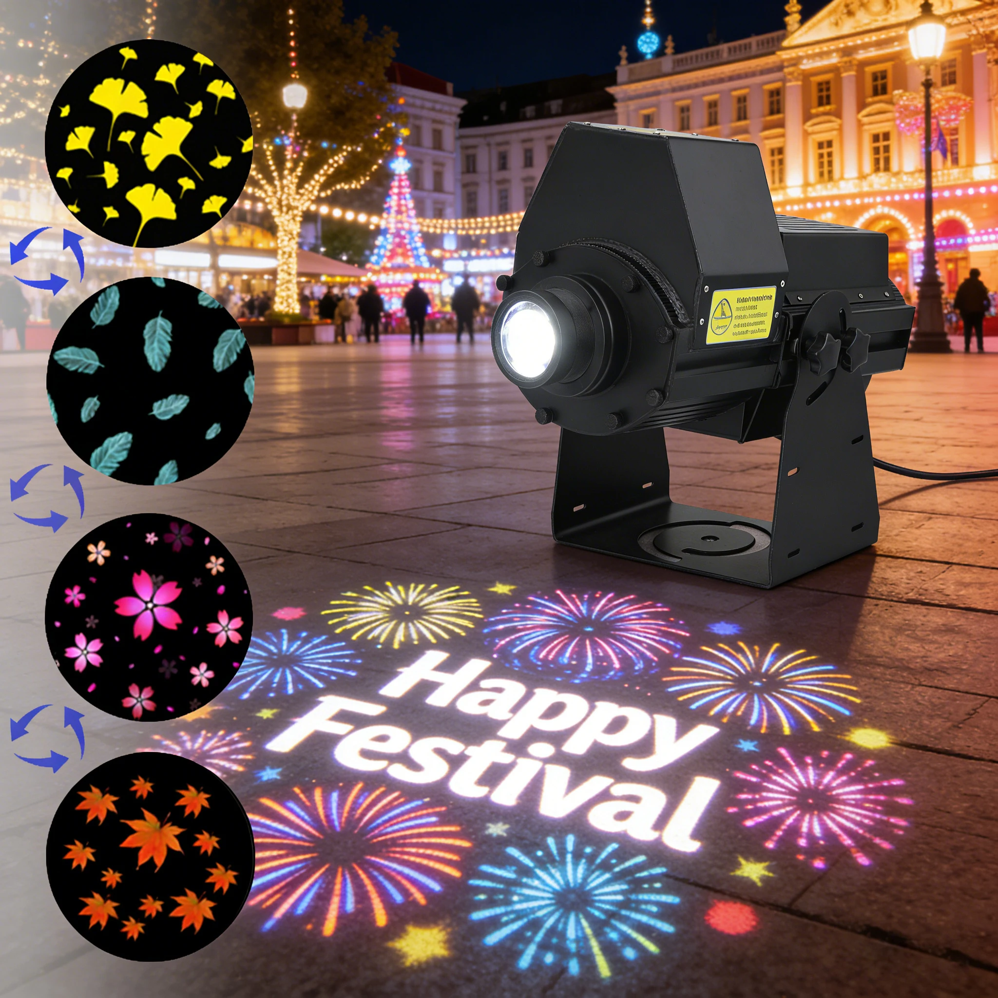 300W IP65 Waterproof LED Gobo Projector - 4 Gobo Sockets + Remote Control, Custom Logo Outdoor Light for Wall Advertising, Event