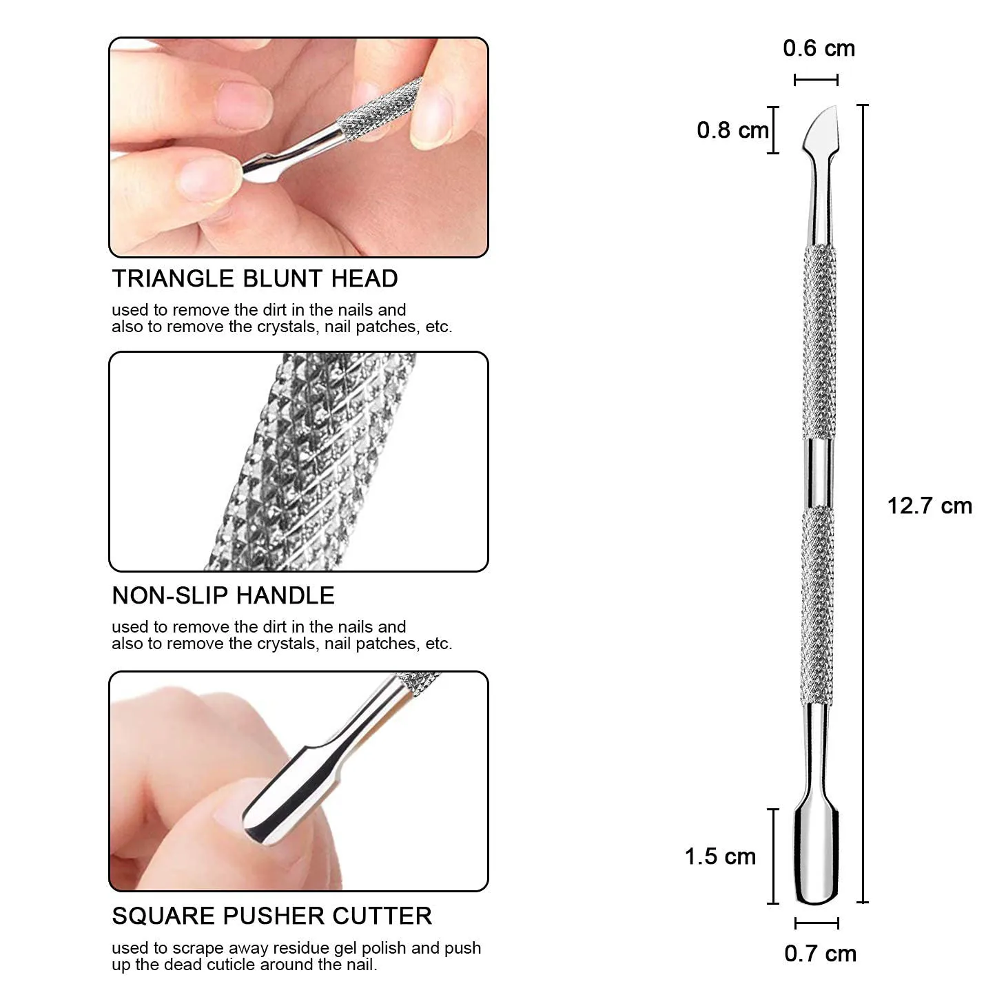 2 pz/set rimozione unghie a doppio scopo manico ergonomico lama di precisione durevole strumenti per unghie in acciaio inossidabile per salone e manicure domestico