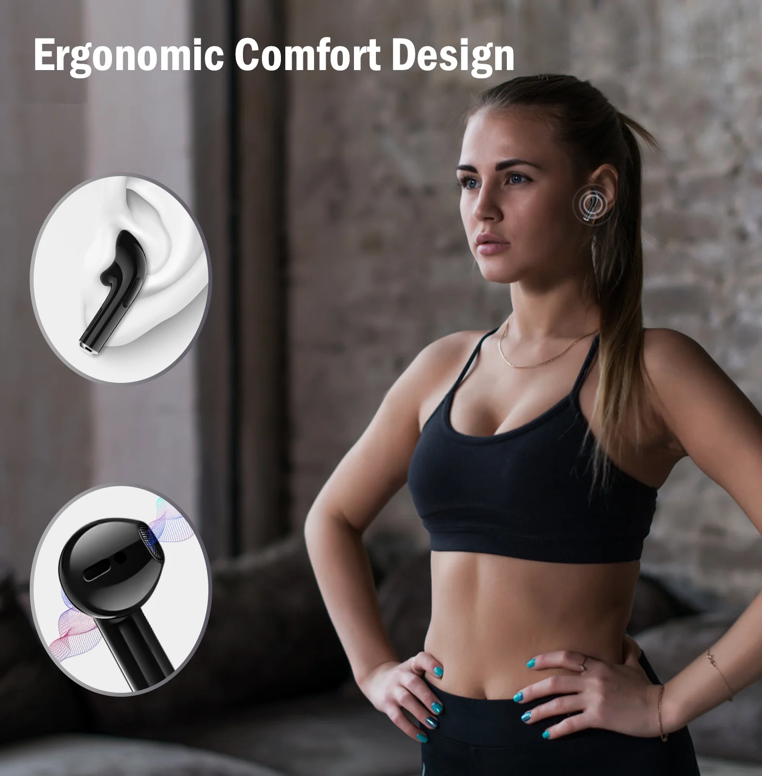 1HORA AUT119 سماعات رأس لاسلكية TWS Bluetooth 5.3 صوت واضح داخل الأذن متوافقة مع IOS/Android/الأجهزة اللوحية