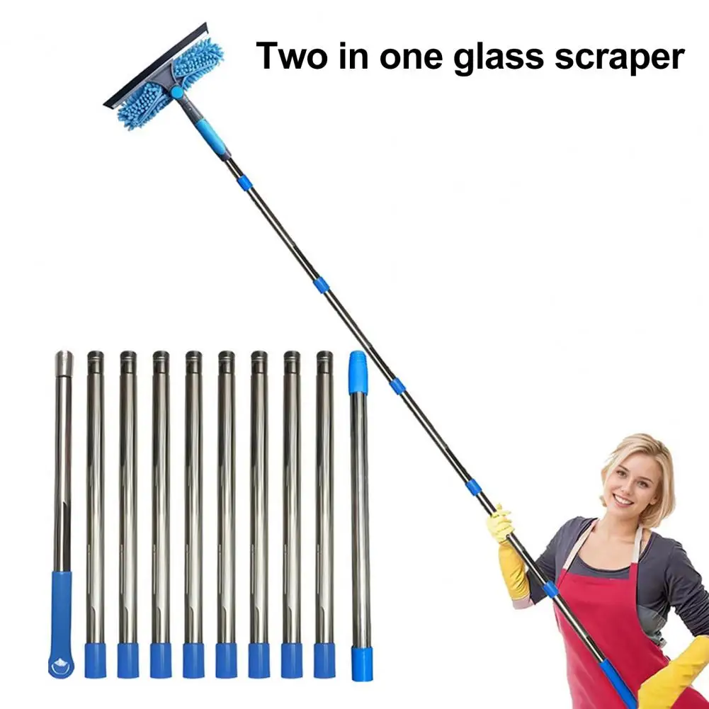 

Window Scraper Cleaning Tool Kit 2 In 1 Silicone Blade Absorbent Fiber Scrubber Adjustable Long Handle 2-in-1 Squeegee Set