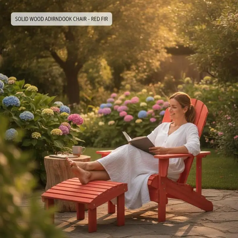 Chaise Adirondack de jardin 86 x 89 x 92 cm en bois de sapin massif, structure ergonomique robuste et stable, entretien facile, résistante aux intempéries, idéale pour terrasse, patio