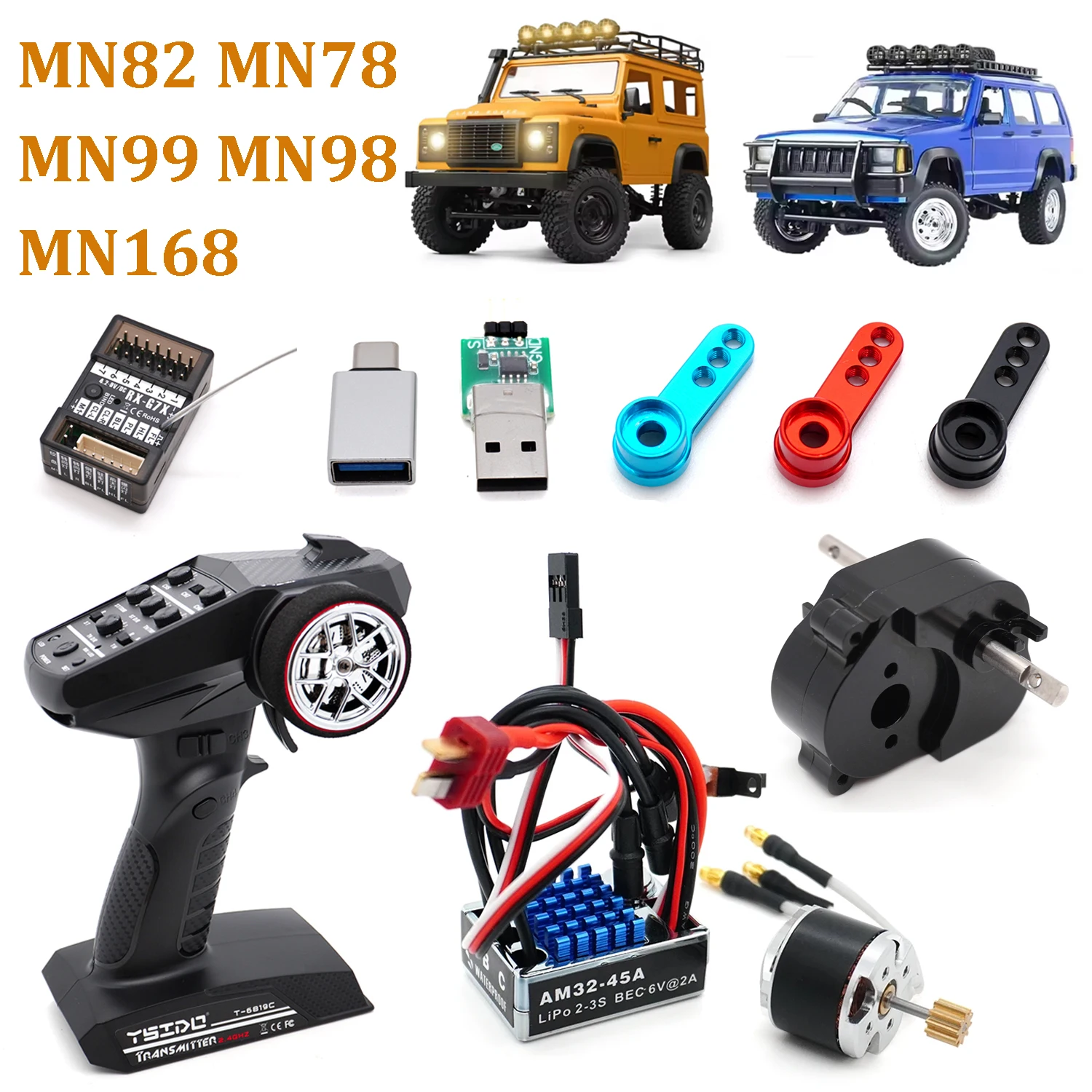 Metal Gearbox 2322 2600KV Brushless Motor AM32 45A ESC 7CH Transmitter 17g Servo for 1/12 MN82 MN78 MN168 MN99 MN98 RC Crawler