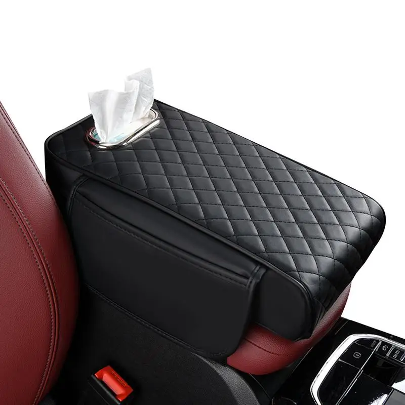 2 in1 Car Armrest Type Tissue Boxes Armrest Pad Center Console Protector Cover With Side Storage Pocket auto Accessories