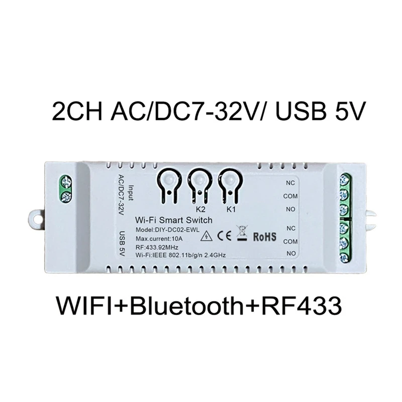 2CH 와이파이 스마트 스위치 DIY 타이머, 원격 Ewelink 와이파이, RF433, BT 홈 자동화 모듈, 알렉사 구글 홈 IFTT용