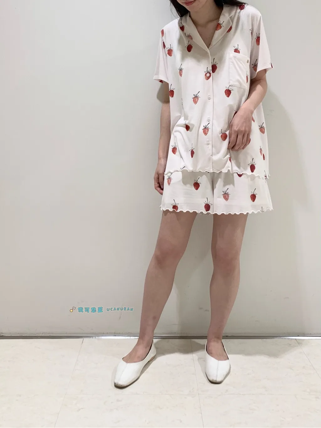 Sales Japan Original  Summer Strawberry Painting Pajamas Cotton Modal Stringy Selvedge Short Sleeve fancy Loungewear