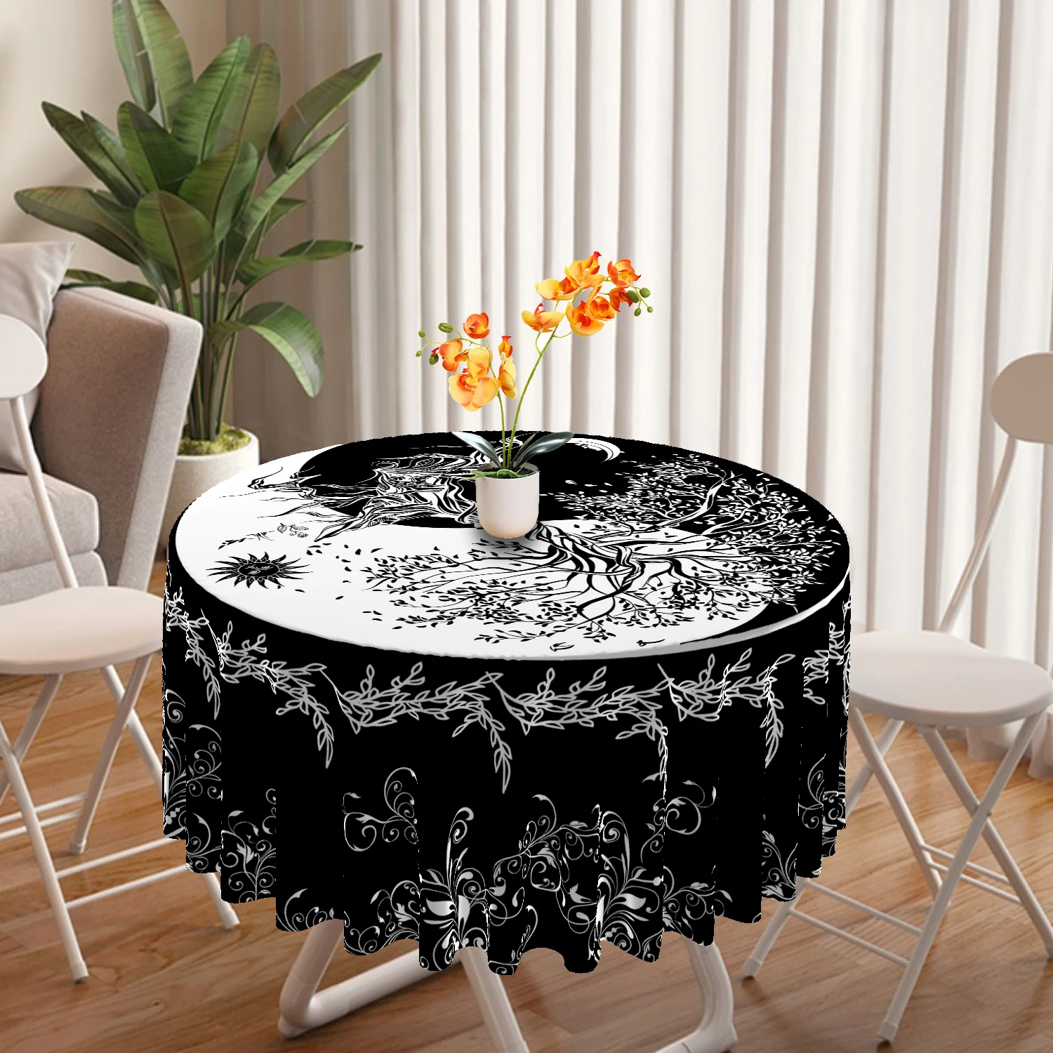 1 Piece of Life Tree Round Table Cloth Waterproof Terrace Table Sun Moon Star Curtain Multi Use 63 inch Blue Purple