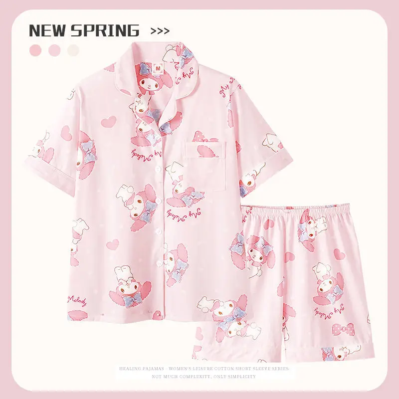 Ins Kawaii Cinnamoroll pajamas women\'s summer 2022 new mymelody Kuromi short-sleeved thin section cute Sanrio home clothes Gift