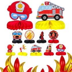 Firefighter Birthday Party Table Decoration Honeycomb Centerpieces Foil Flame Balloon Kids Fireman Party Supplies Fire Truck Toy