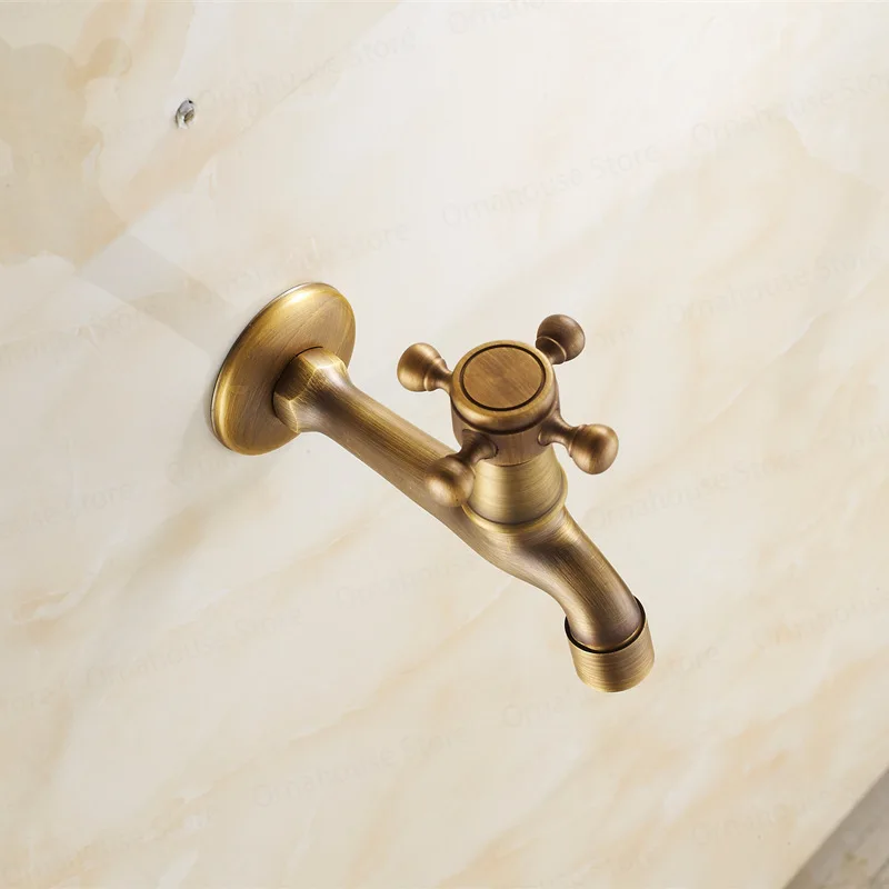 Antique Brass Wall Mount Tap Pool Bathroom Washing Machine Faucet Mop Tap Cold Water Bibcock Decorative Outdoor Garden Faucet