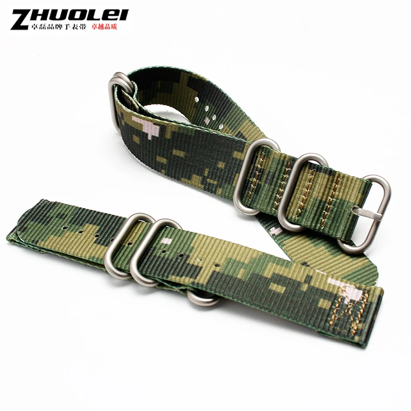 NYLON wristband 18mm 20mm 22mm 24mm with stainless steel ring clasps Camouflage army green men\'s Outdoor sports Braided strap