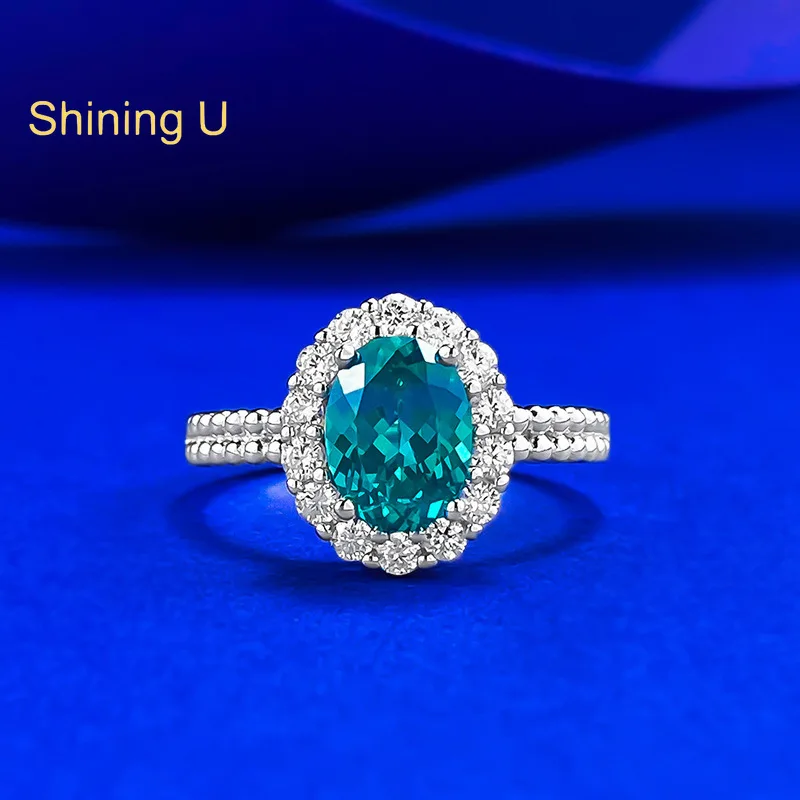 

Shining U S925 Silver 6*8mm 1.5CT Oval Green Gems Ring for Women Fine Jewelry Summer