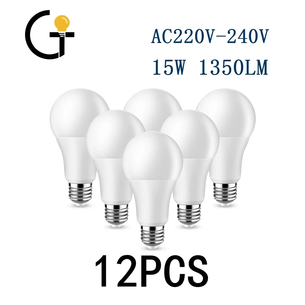 

12PCS 2022 Focos High Brightness LED Bulb Lamps A60 E27 B22 AC220V-240V 15W Power 3000K/4000K/6000K Lampada Energy Saving Lamp