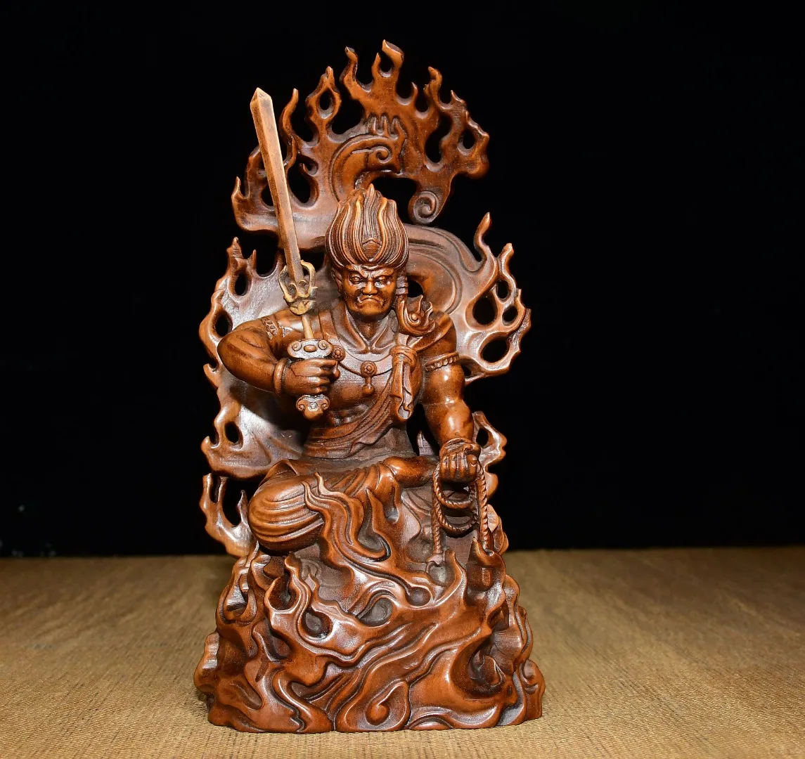 Old Boxwood Fudo Acalanatha Sitting Buddha backlight Amitabha Buddha Worship Hall Town house Exorcism