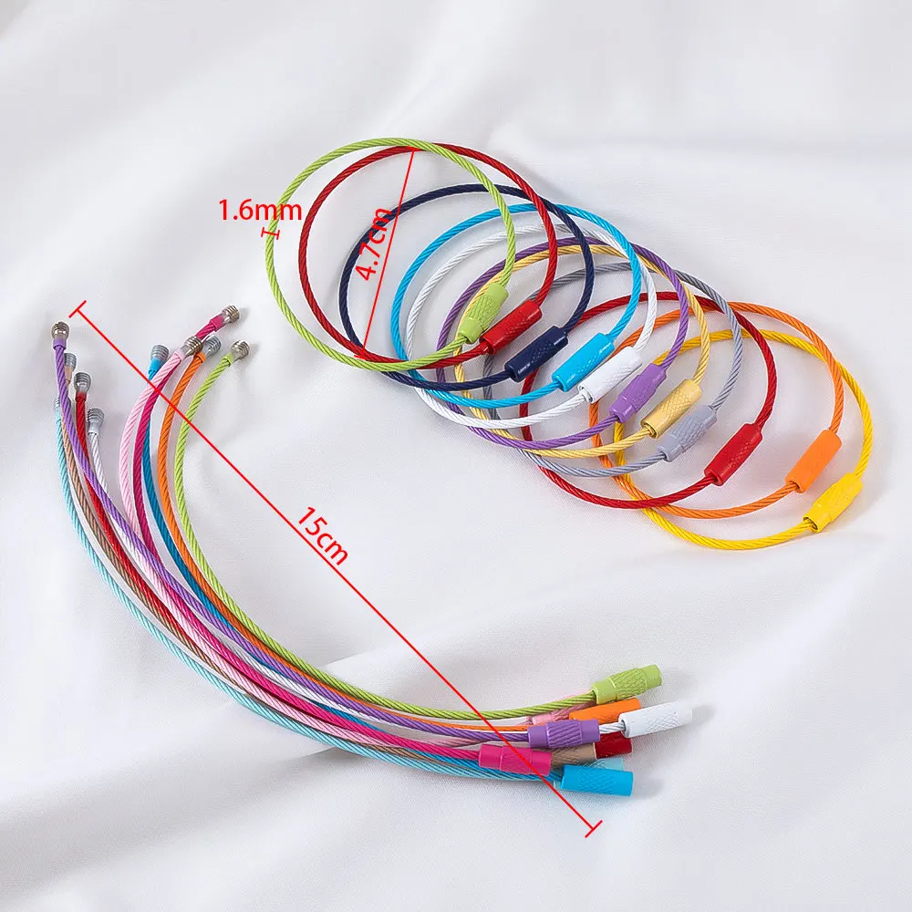 5pcs 10pcs 20pcs Stainless Steel Durable Wire DIY Keychains Keyring Circle Rope Cable Loop Luggage Tag Screw Lock Gadget
