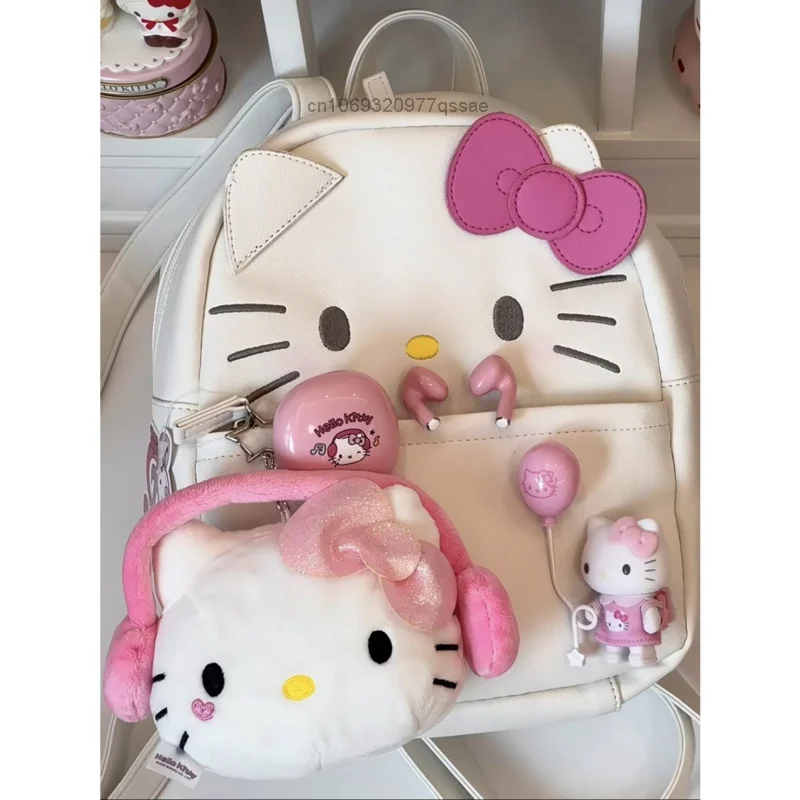 Sanrio Hello Kitty Sweet Girl Heart Small Capacity PU Backpack Cute Cartoon Zipper Mini Backpack Student School Bags for Girls