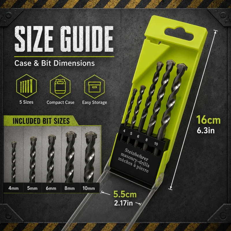 5Pcs Masonry Drill Bit Set 4-10mm Carbide Tip Concrete Brick Tile Impact Drill Bits Heavy Duty Wall Drilling Tool Kit