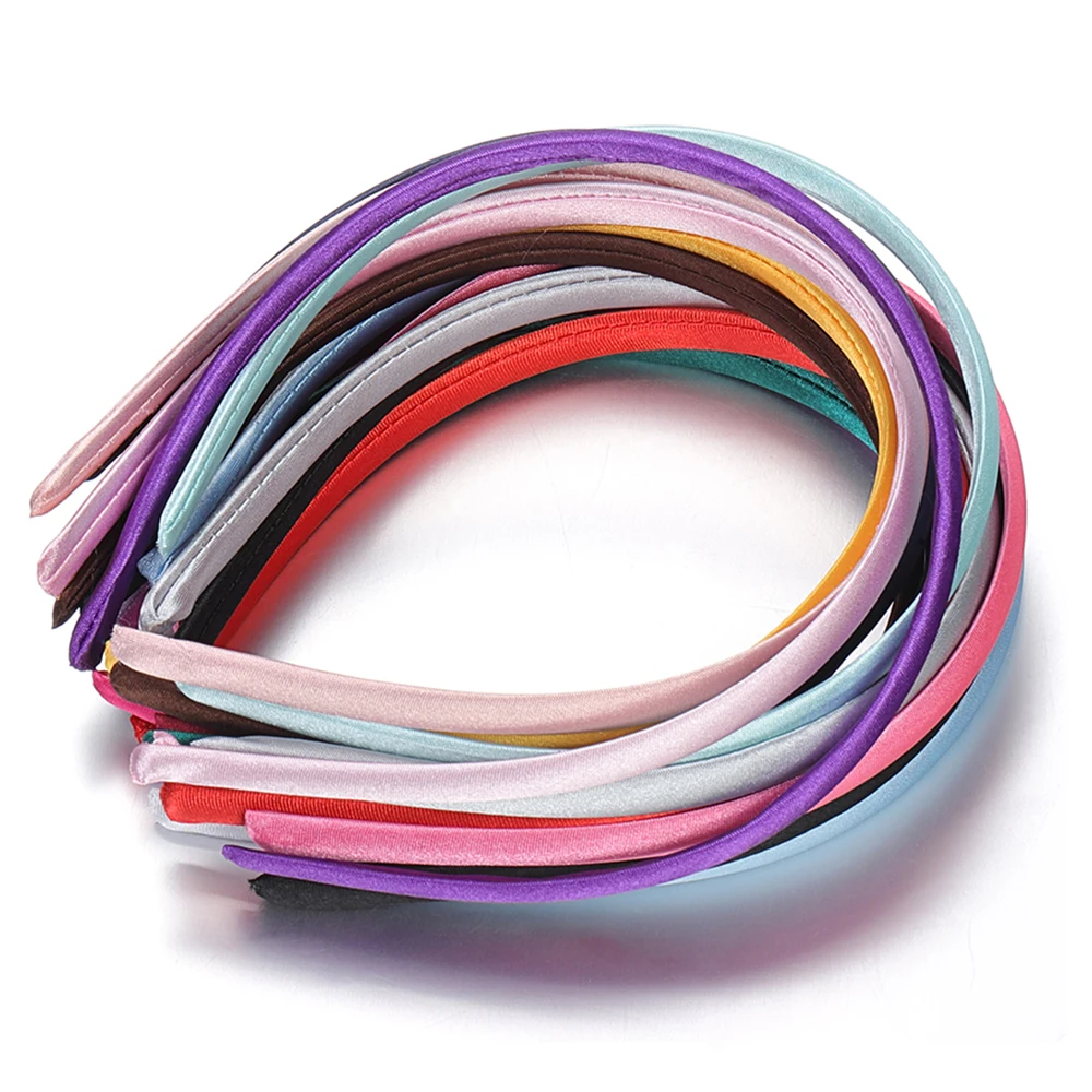 10pcs Fashion Satin Solid Color Headband Colorful Fabric Covered Thin Plastic Hairbands for DIY Women Girls Hair Accessories