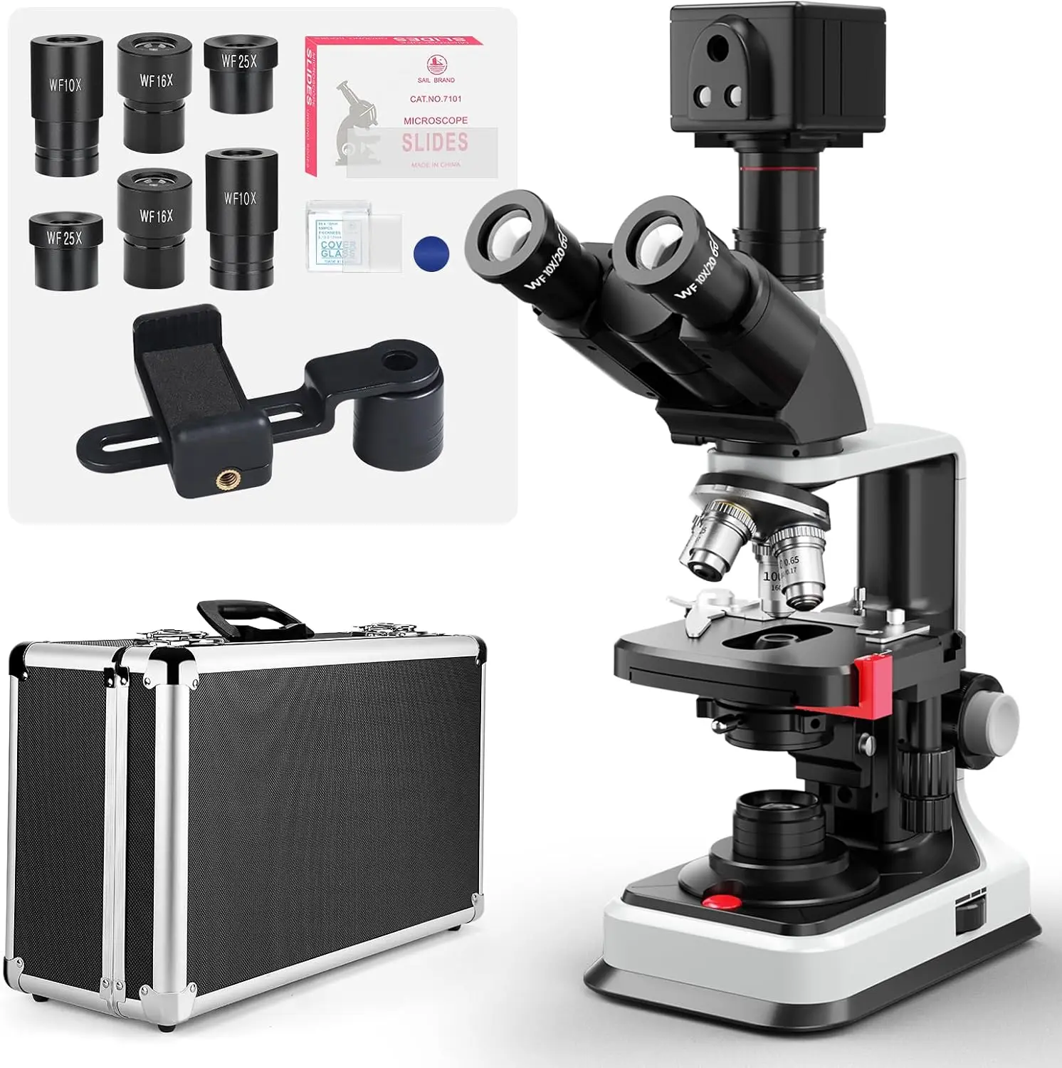 Lab Compound 5MP Camera  Microscopes 40X-2500X Magnification with Free Software