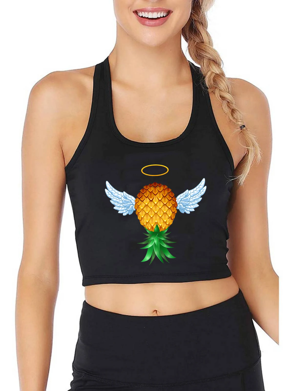 

Cute Swinger Upside Down Design Sexy Slim Crop Top Pineapple Angel Wings Tank Tops Hotwife Flirtation Naughty Camisole
