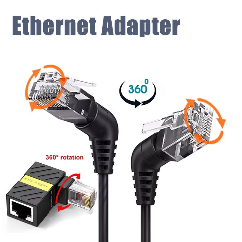 Rotating RJ45 Cat6a Ethernet Cable 10G 360 Degree Right Angle Class 8 RJ45 Broadband Line Elbow RJ45 360 Degree Roating Adpater