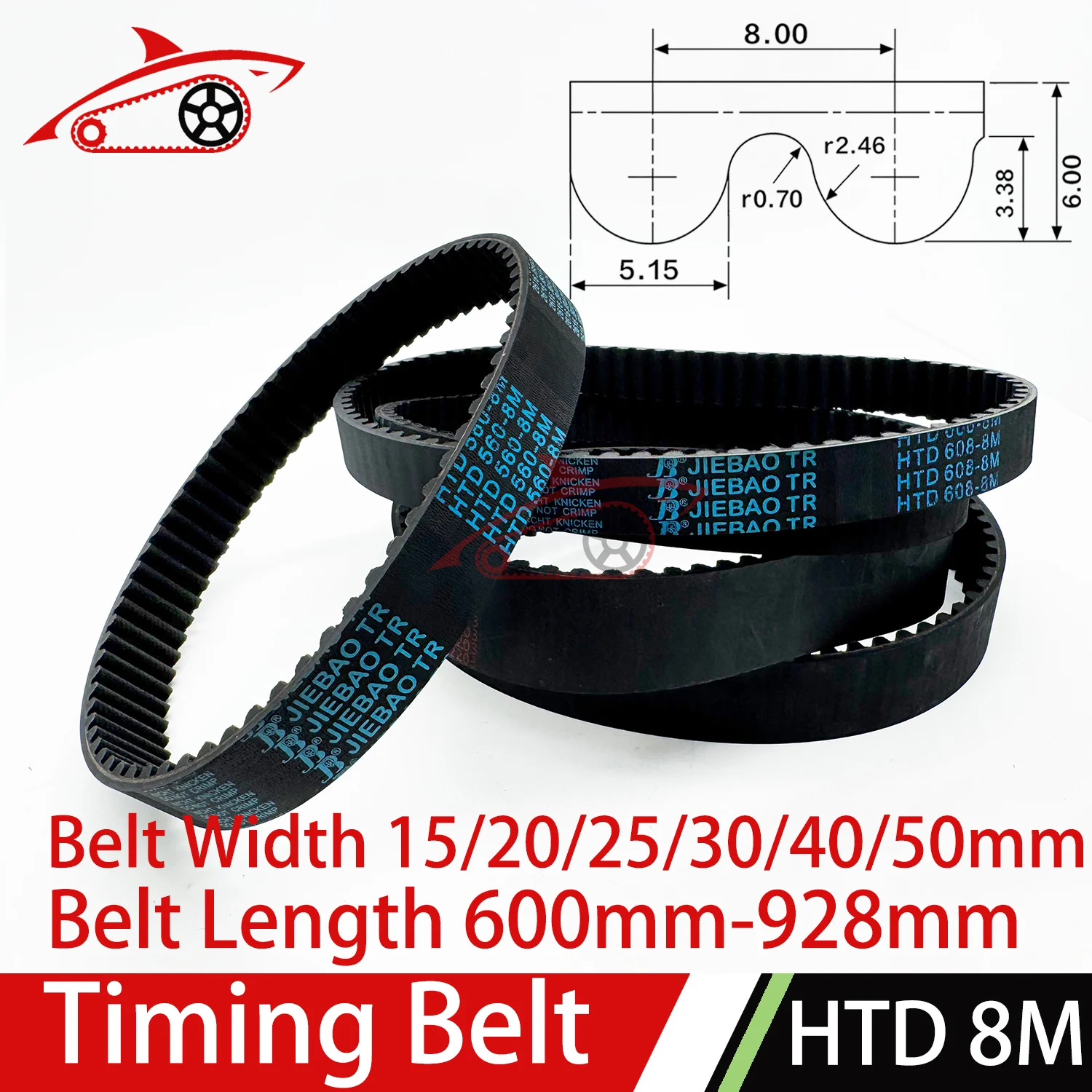 HTD 8M Rubber Timing Belt Width 15 20 25 30 40 50mm Length 600 624 632 648 664 672 696 704 728 744 752 776 784 832 864~920 928mm