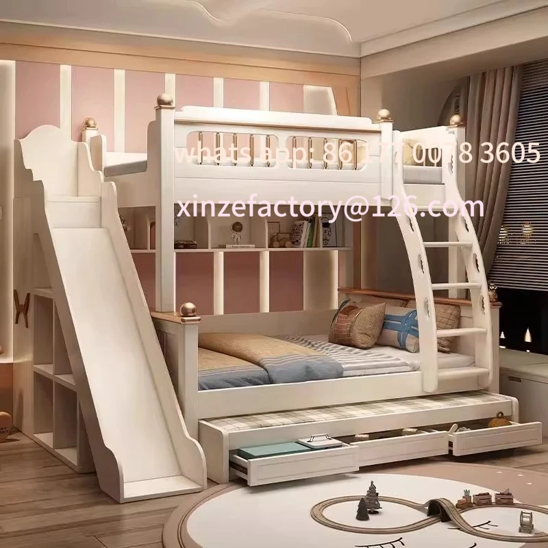 

Customizable 135x190cm wood mattress bunk bed With slide ladder king size frame 3 drawers storage kids loft bed queen bed