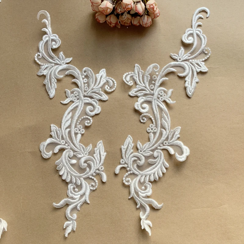 Europäisches Muster, Silberfaden-Umriss, Reisweiße Bestickte Spitze, DIY-Hochzeitskleid-Applikationsmaterialien, AB-Kombination, Neu, 2024 – Detail 6